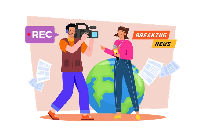 A video journalist covers breaking news with their camera  Illustration