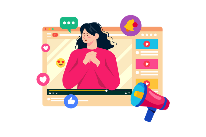A video marketer uses video content to reach and engage audiences  일러스트레이션