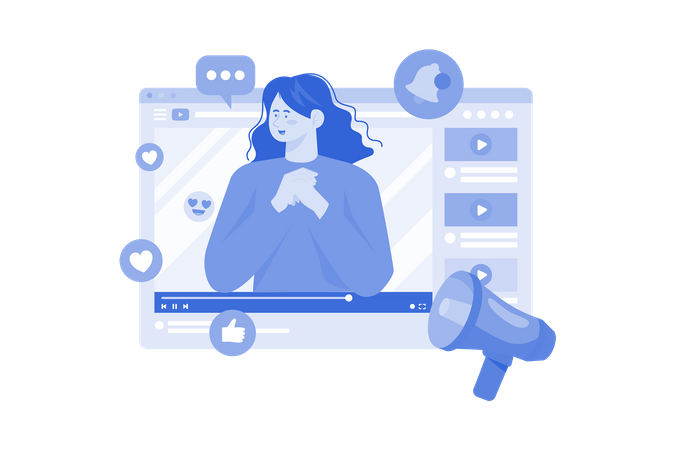 A video marketer uses video content to reach and engage audiences  일러스트레이션