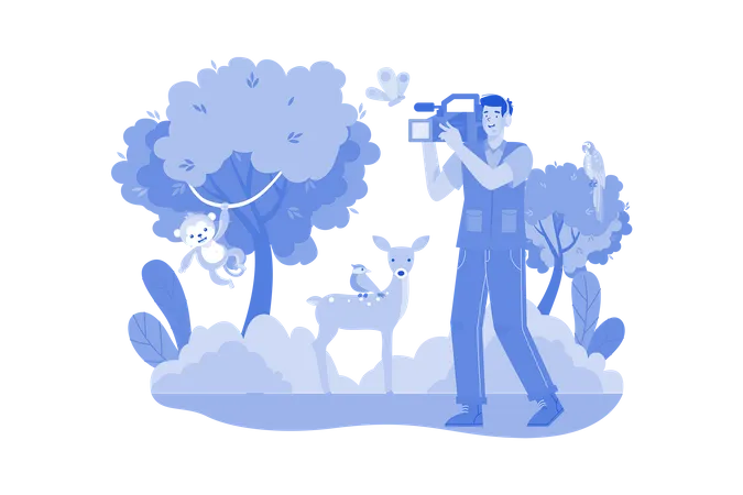 A wildlife videographer captures footage of animals in their natural habitat  Illustration