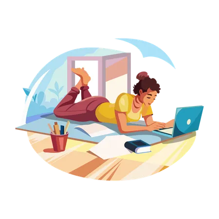 A woman browsing on laptop  Illustration