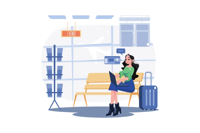 A woman buys plane tickets online to save money  Illustration