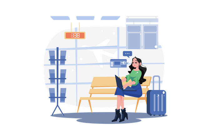 A woman buys plane tickets online to save money  Illustration