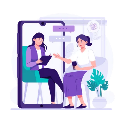 A woman doing online consultation with therapist Illustration