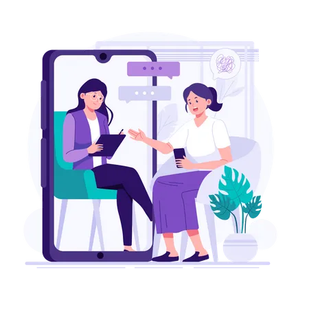 A woman doing online consultation with therapist  Illustration