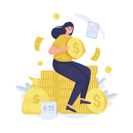 A woman earn money payday  Illustration