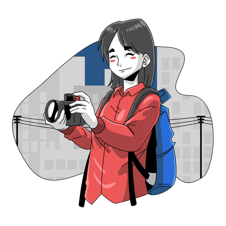 A Woman Is Taking A Video Using A Camera  Illustration