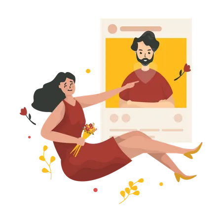 A woman likes a man's social media post  Illustration