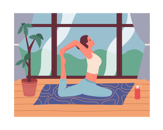 A woman practices yoga or Pilates at home  Illustration