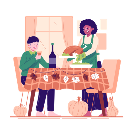 A woman preparing food in autumn  イラスト
