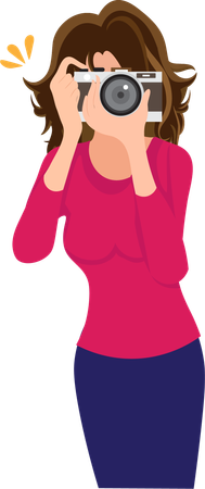 A woman stands with a camera  Illustration