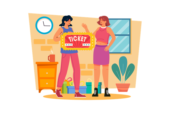 A woman surprises her partner with vacation tickets  Illustration
