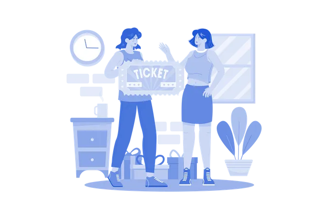 A woman surprises her partner with vacation tickets  Illustration