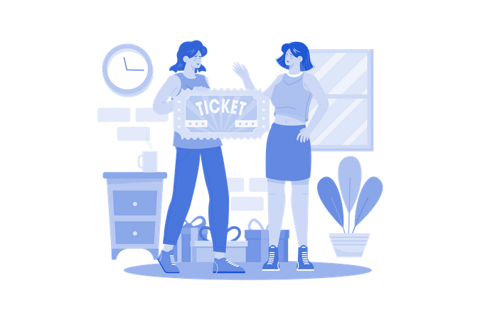 A woman surprises her partner with vacation tickets  Illustration