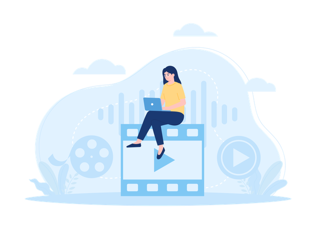 A woman watching movie via laptop  Illustration