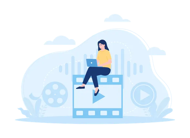 A woman watching movie via laptop  Illustration