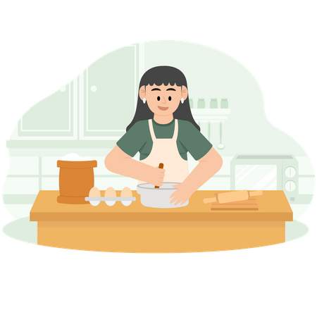 A Woman Who Is Making Cakes  Illustration