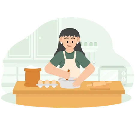 A Woman Who Is Making Cakes  Illustration