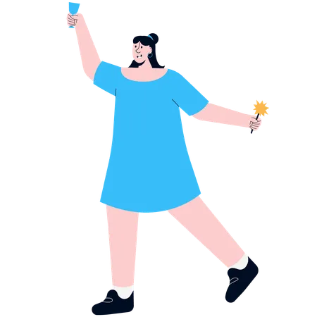 A Woman Who Is Partying On New Year's Eve  Illustration
