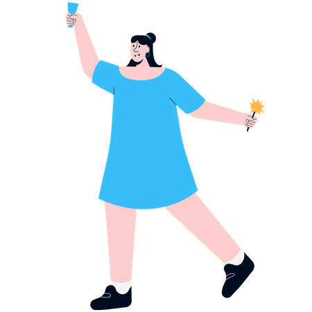 A Woman Who Is Partying On New Year's Eve  Illustration