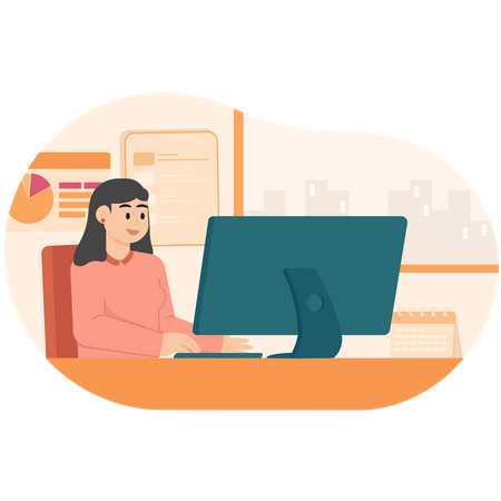 A Woman Working At An Office Desk  Illustration