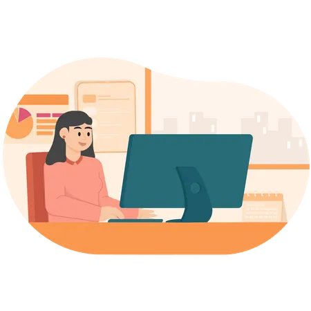 A Woman Working At An Office Desk  Illustration