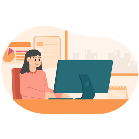 A Woman Working At An Office Desk  イラスト