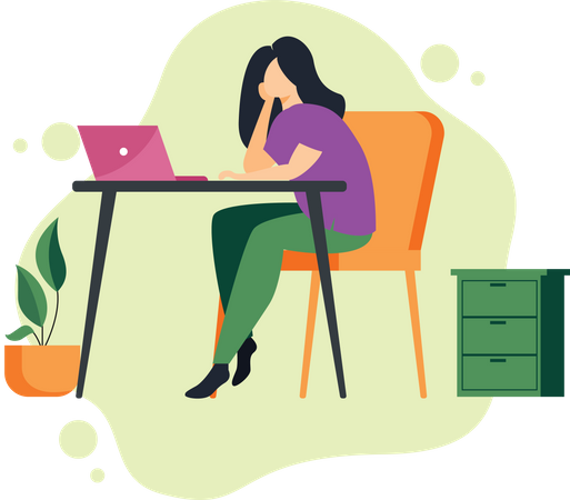 A Woman Working on desk  Illustration