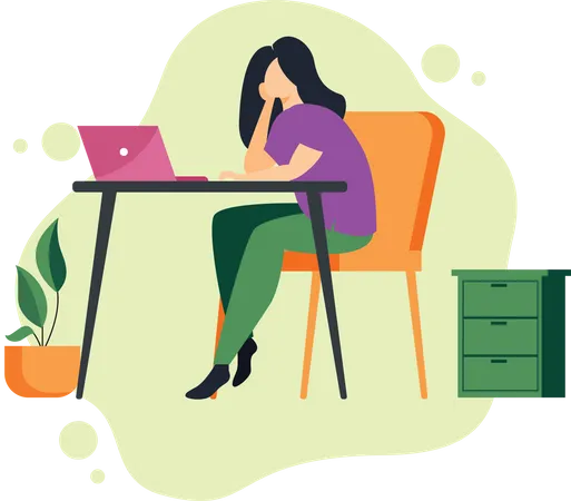 A Woman Working on desk  Illustration