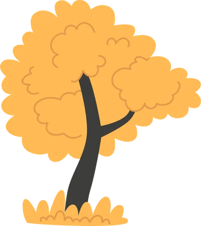 A Yellow Autumn Tree In Flat Style Illustration
