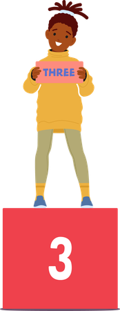 A Young Child Girl Proudly Displays The Number Three  イラスト