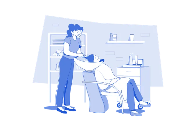 A Young Woman Having Head Washing In Beauty Salon  Illustration