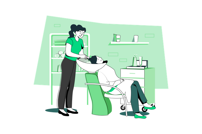 A young woman having head washing in beauty salon Illustration