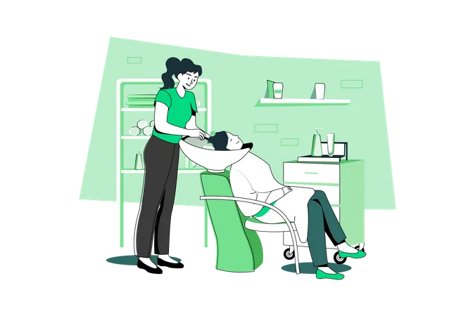 A young woman having head washing in beauty salon Illustration