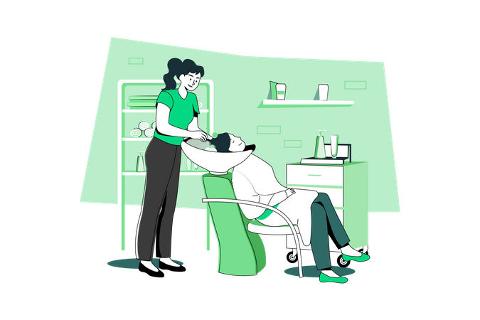 A young woman having head washing in beauty salon  Illustration