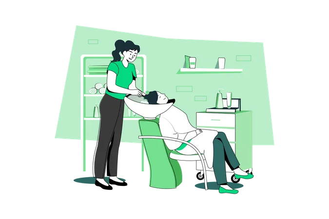 A young woman having head washing in beauty salon  Illustration