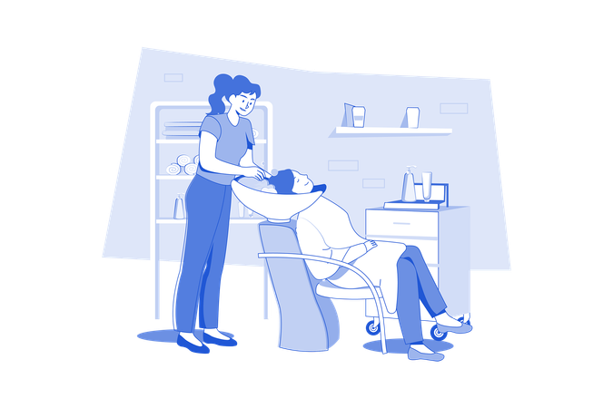 A Young Woman Having Head Washing In Beauty Salon  Illustration