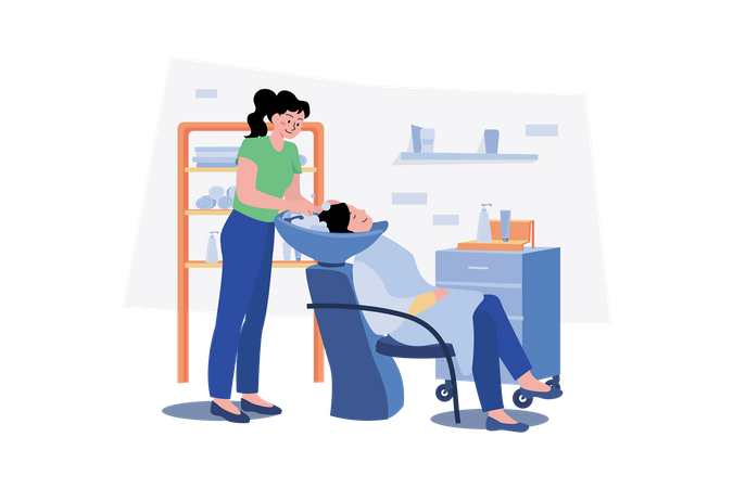 A Young Woman Having Head Washing In Beauty Salon  Illustration