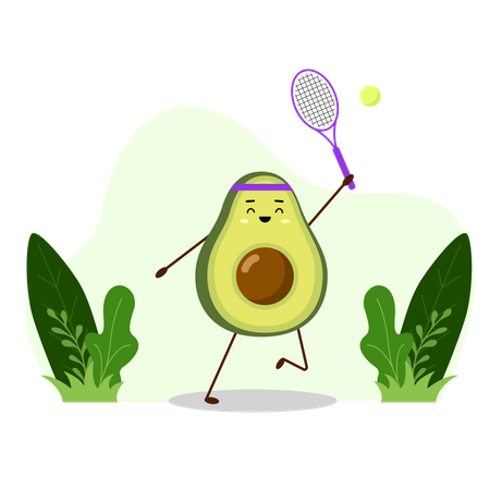 Abacate jogando tênis  Ilustração