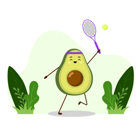 Abacate jogando tênis  Ilustração