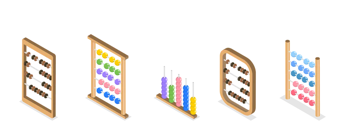 3 D Isometric Flat Vector Set Of Abacuses Mathematics Calculator Math Learning Illustration