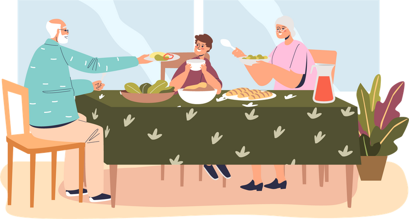 Abendessen bei den Großeltern  Illustration