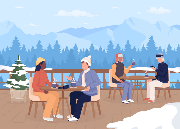 Abendessen im Skigebiet  Illustration