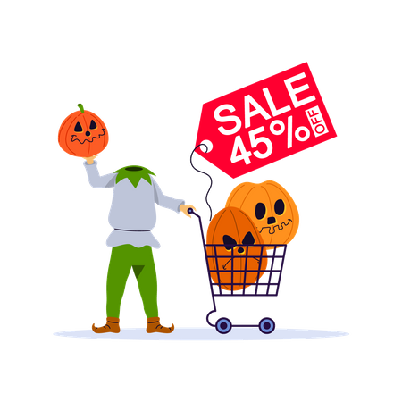 Abóbora assustadora fazendo compras de Halloween  Ilustração