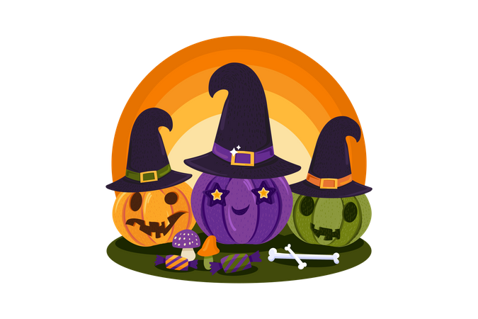 Abóboras de bruxa de Halloween  Ilustração