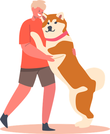 Abraço infantil com cachorro  Ilustração