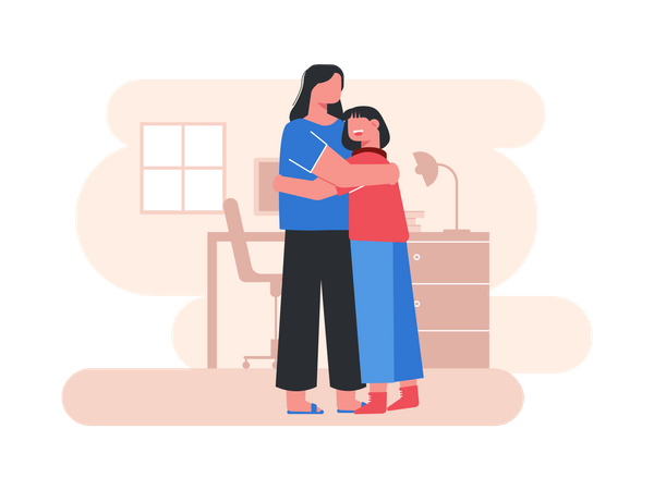 Abraço de mãe e filha  Ilustração