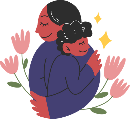 Abraço de mãe e filho  Ilustração