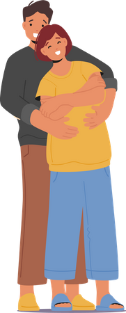 Abrazo de pareja masculina y femenina  Ilustración