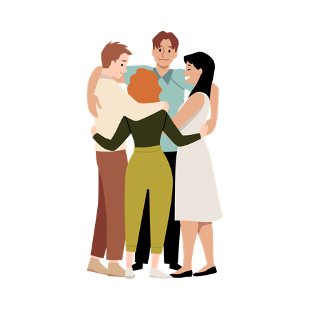 Abrazo grupal de jóvenes  Ilustración